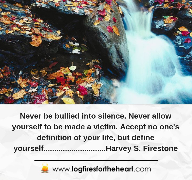 Never be bullied into silence. Never allow yourself to be made a victim. Accept no one's definition of your life, but define yourself.............................Harvey S. Firestone