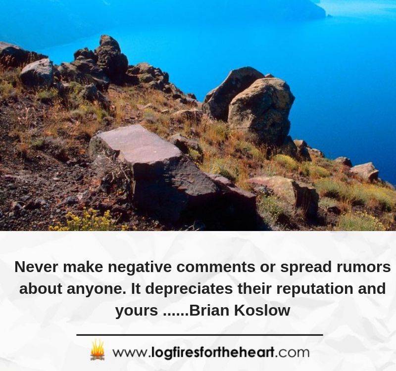 Never make negative comments or spread rumors about anyone. It depreciates their reputation and yours ......Brian Koslow