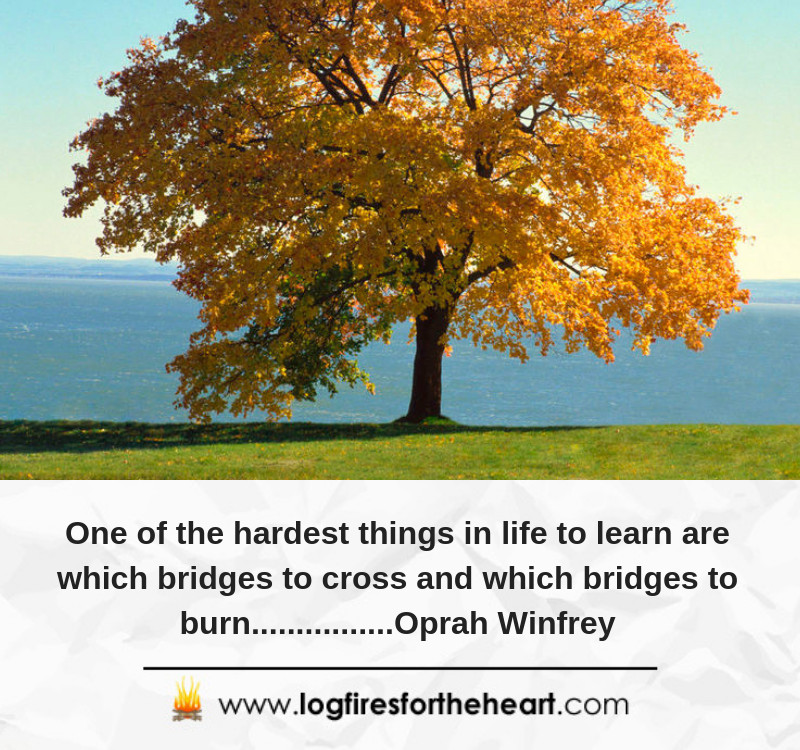 One of the hardest things in life to learn are which bridges to cross and which bridges to burn................Oprah Winfrey One of the hardest things in life to learn are which bridges to cross and which bridges to burn................Oprah Winfrey