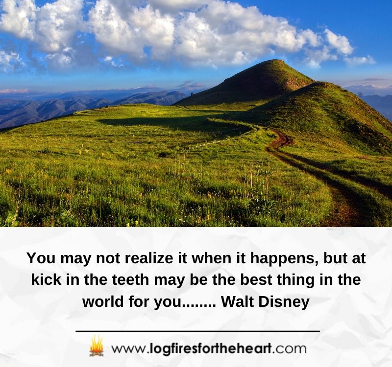 You may not realize it when it happens, but at kick in the teeth may be the best thing in the world for you........ Walt Disney